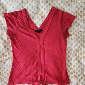 Sanctuary Red Fitted Cap Sleeve Tie Front Tee